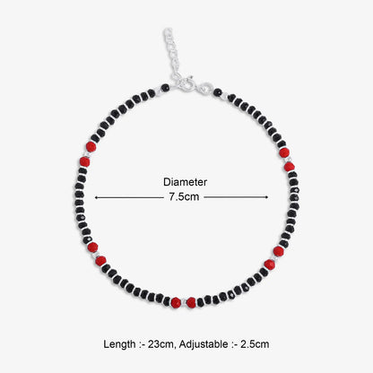 Beaded Red & Black Silver Anklet - Tweov Jewels