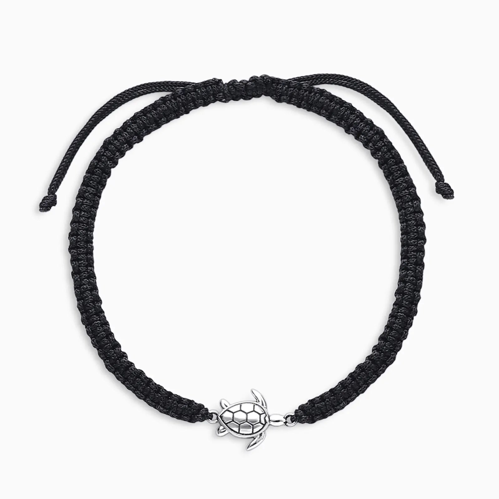 Tortoise Design Silver Black Thread Anklet - Tweov Jewels