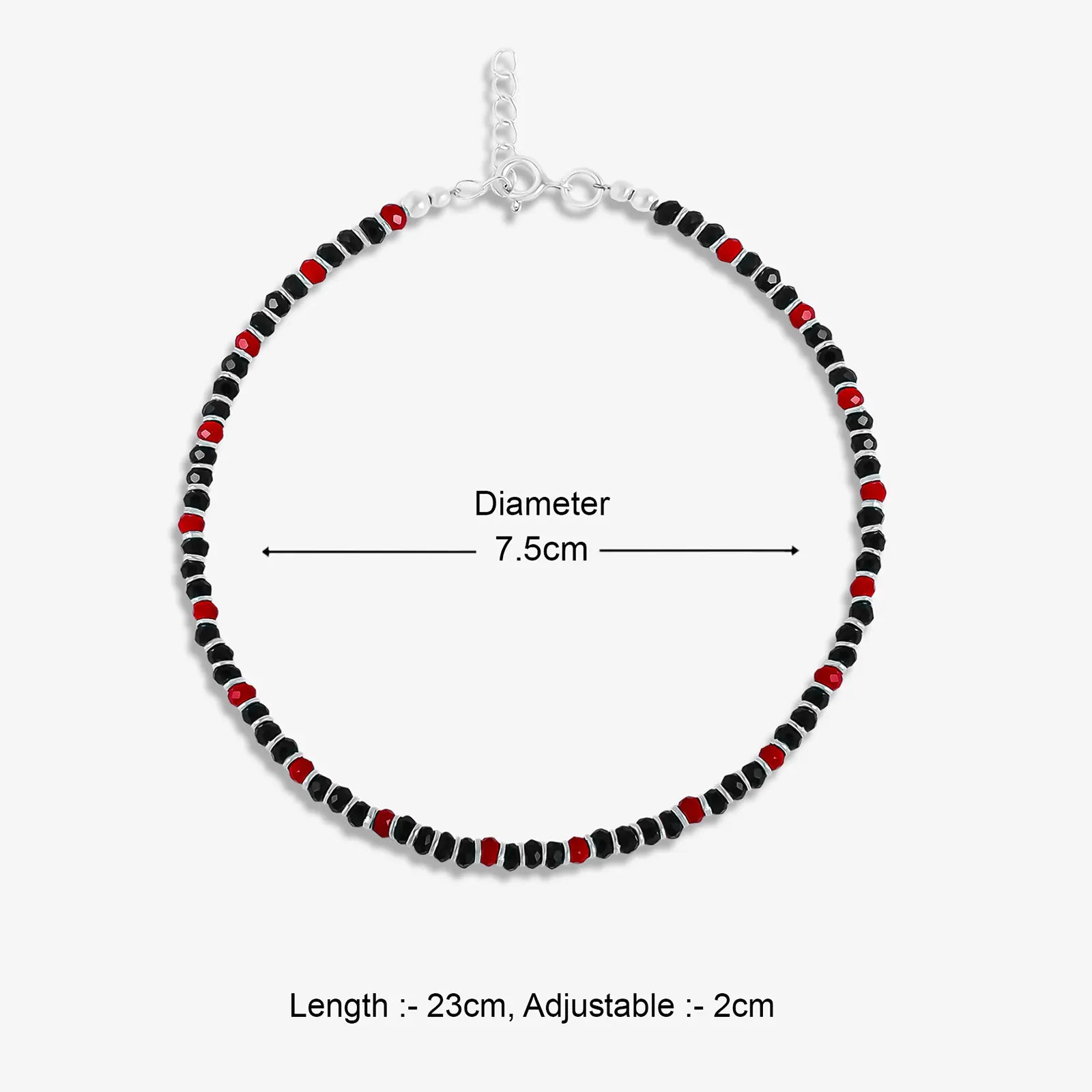 Trendy Red & Black Beads Silver Anklet - Tweov Jewels