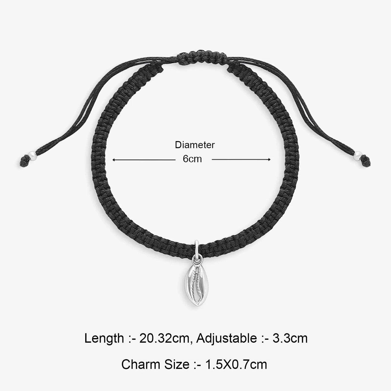 Silver Cowrie Shell Black Thread Anklet - Tweov Jewels