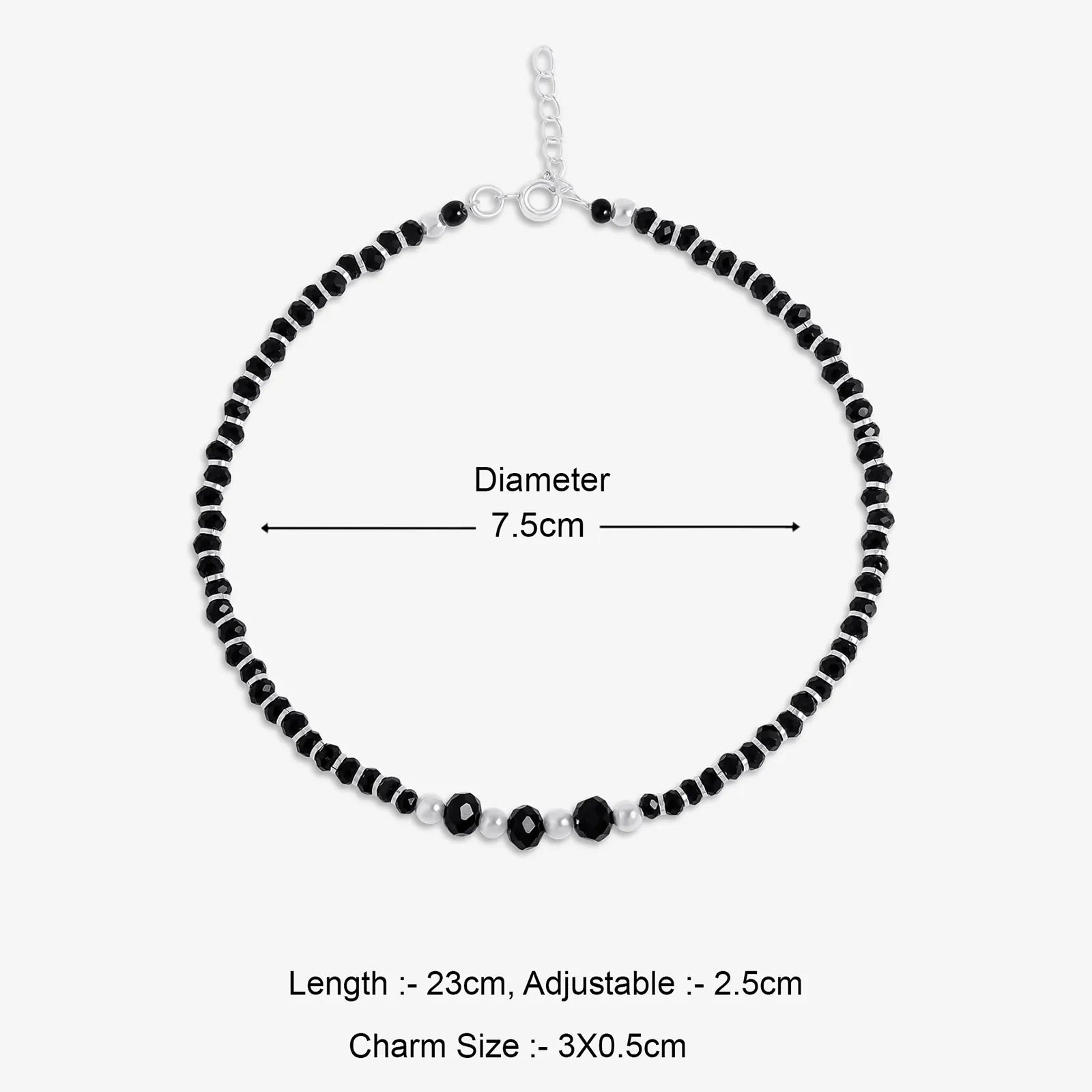 Black Crystal Beaded Silver Anklet - Tweov Jewels