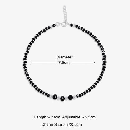 Black Crystal Beaded Silver Anklet - Tweov Jewels