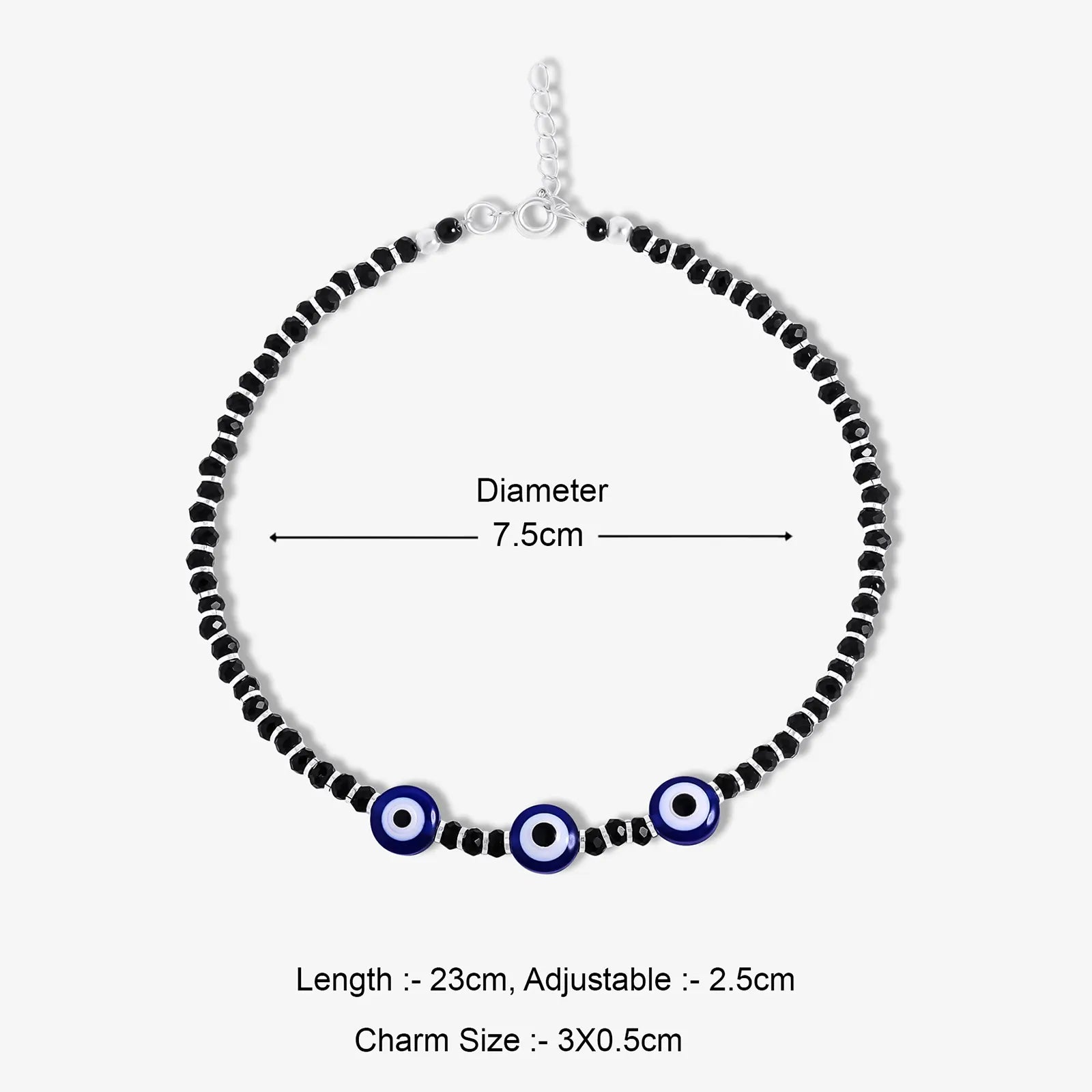 Nazariya Evil Eye Black Beads Silver Anklet - Tweov Jewels