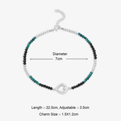 Black-Green Crystal Beaded Silver Heart Anklet - Tweov Jewels