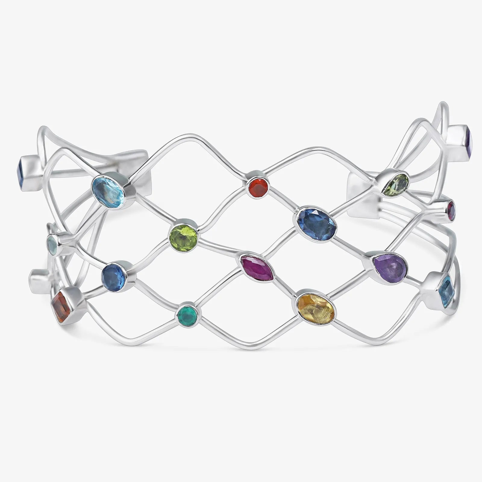 925 Sterling Silver Spiral Multicolor Gemstone Bracelet - Tweov Jewels