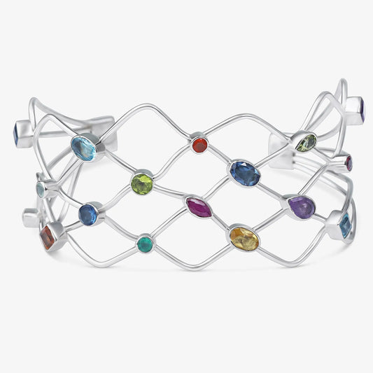 925 Sterling Silver Spiral Multicolor Gemstone Bracelet - Tweov Jewels
