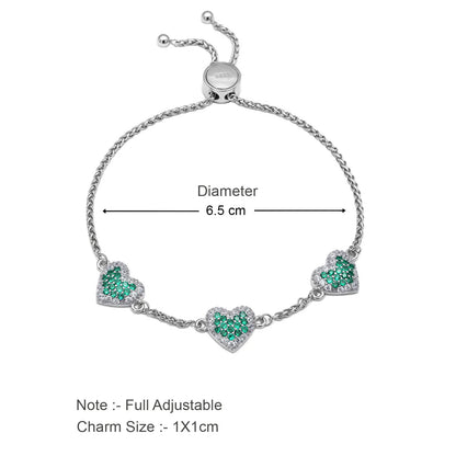 Emerald Triple Heart Bracelet For Women – 925 Sterling Silver Rhodium Plated