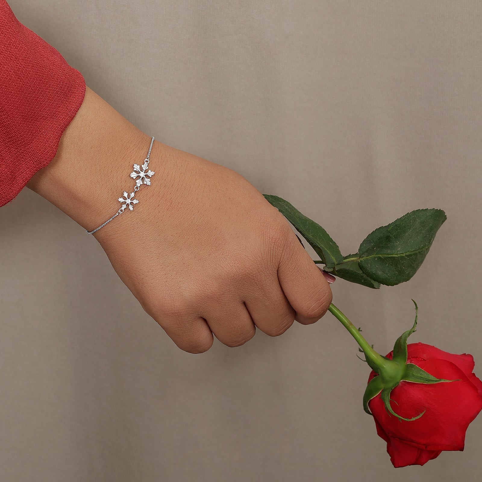 925 Sterling Silver Frozen White Snowflake Pendant Bracelet - Tweov Jewels