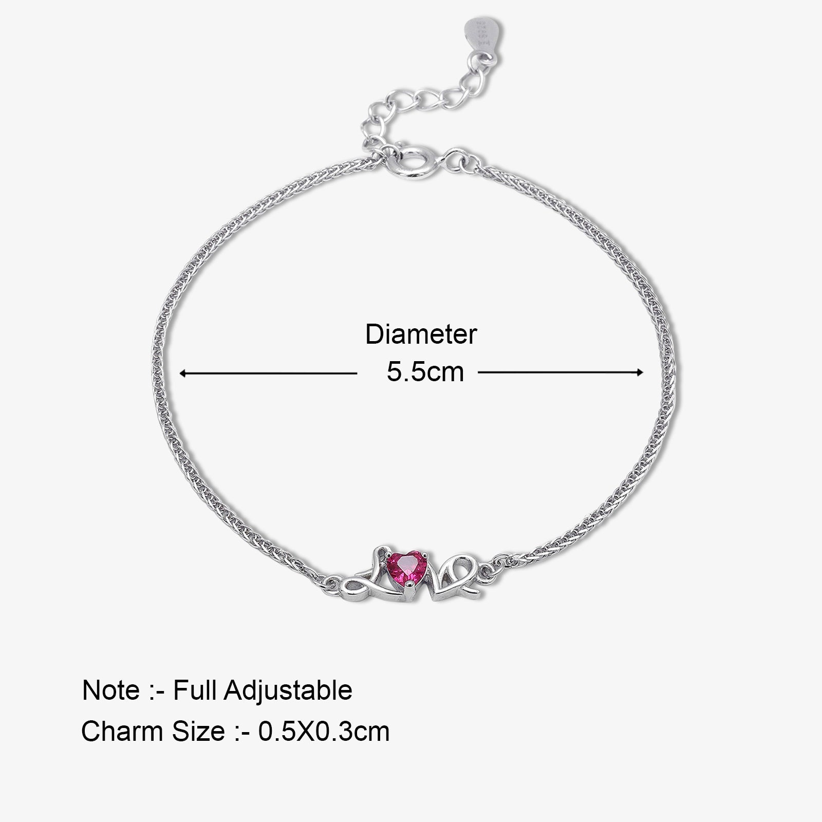 Love Red Heart Silver Chain Bracelet - Tweov Jewels