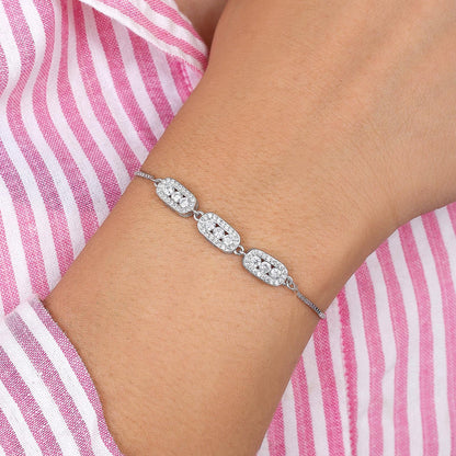 Tweov 925 Sterling Silver White Triple Zircon Chain Bracelet - Tweov Jewels