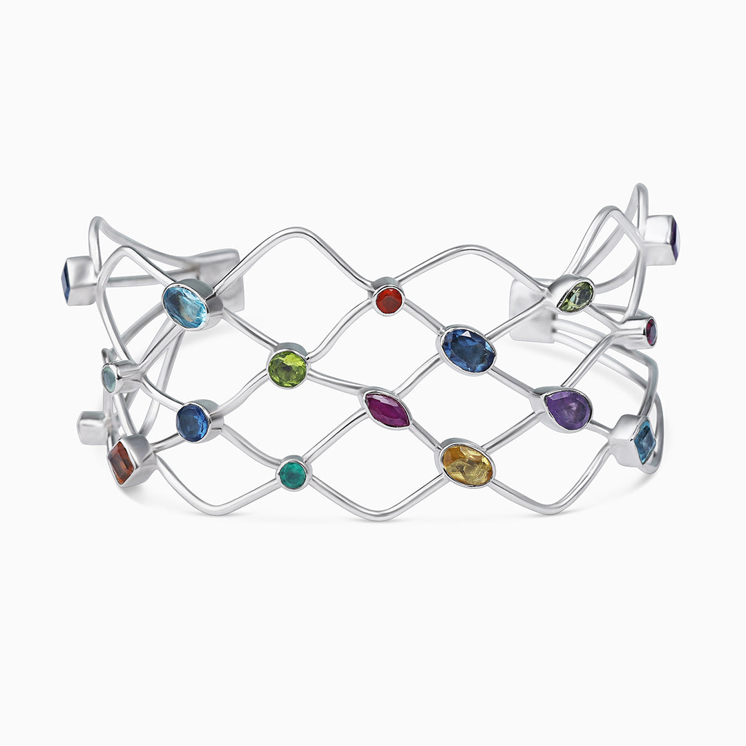 925 Sterling Silver Spiral Multicolor Gemstone Bracelet - Tweov Jewels