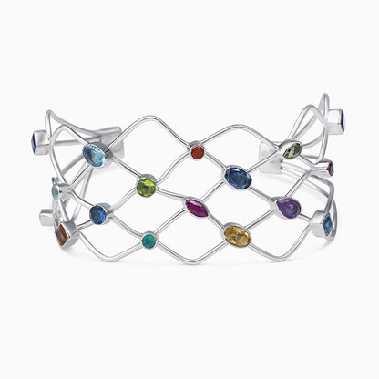 925 Sterling Silver Spiral Multicolor Gemstone Bracelet - Tweov Jewels