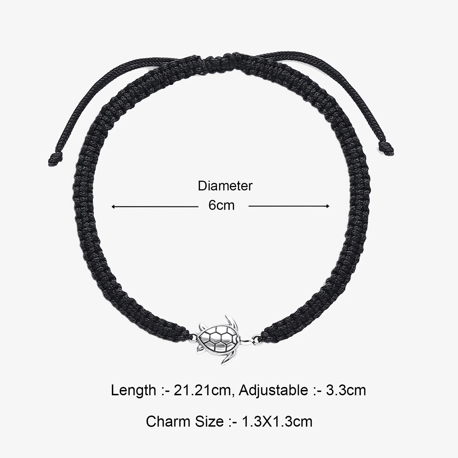 Tortoise Design Silver Black Thread Anklet - Tweov Jewels