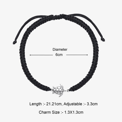 Tortoise Design Silver Black Thread Anklet - Tweov Jewels