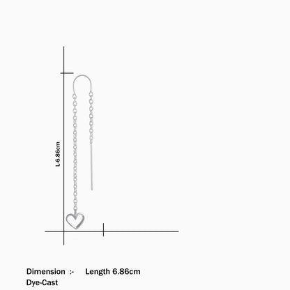 Heart Design Long Chain Silver Earrings