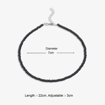 Silver Plain Black Bead Anklet - Tweov Jewels