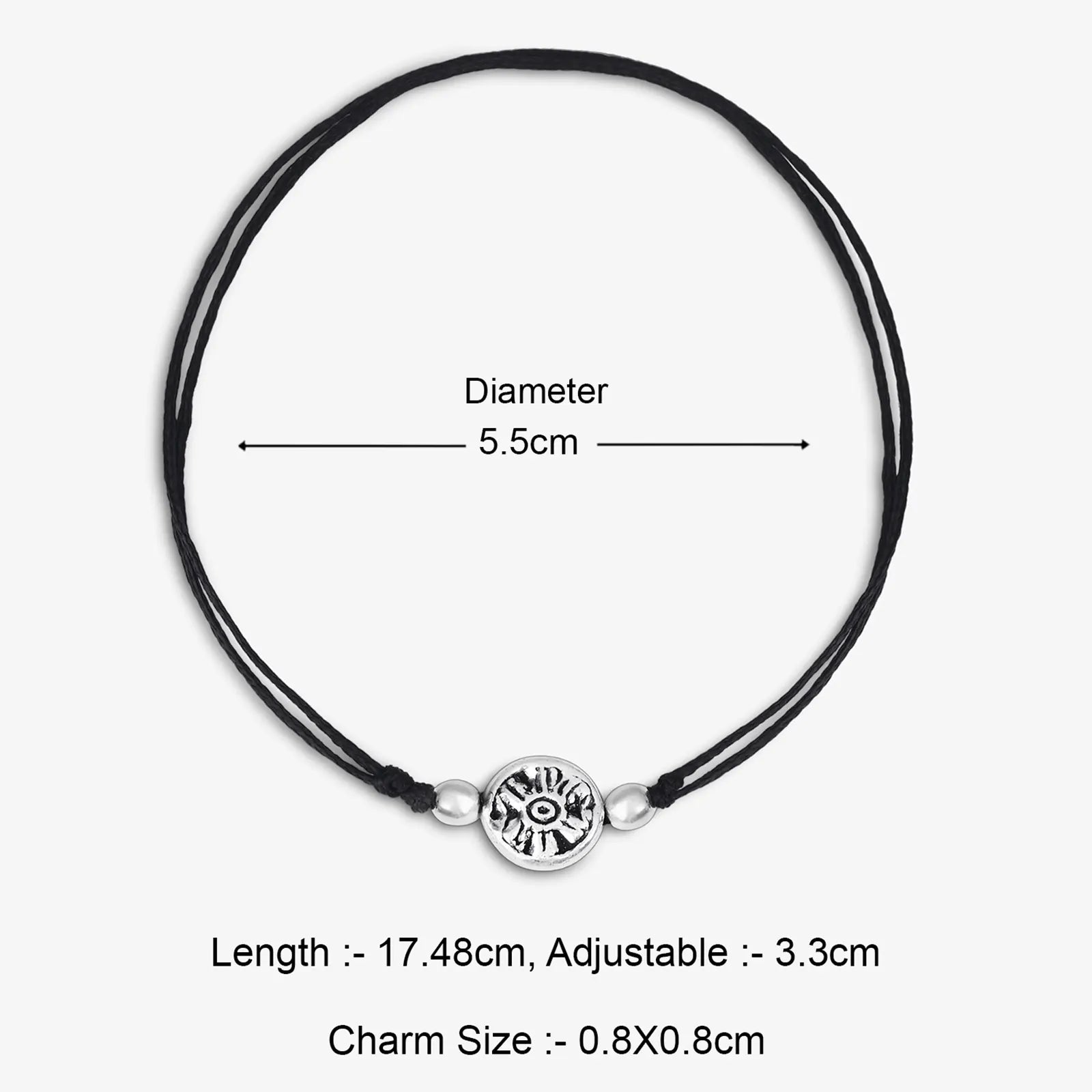 Silver Floral Motif Black Thread Anklet - Tweov Jewels
