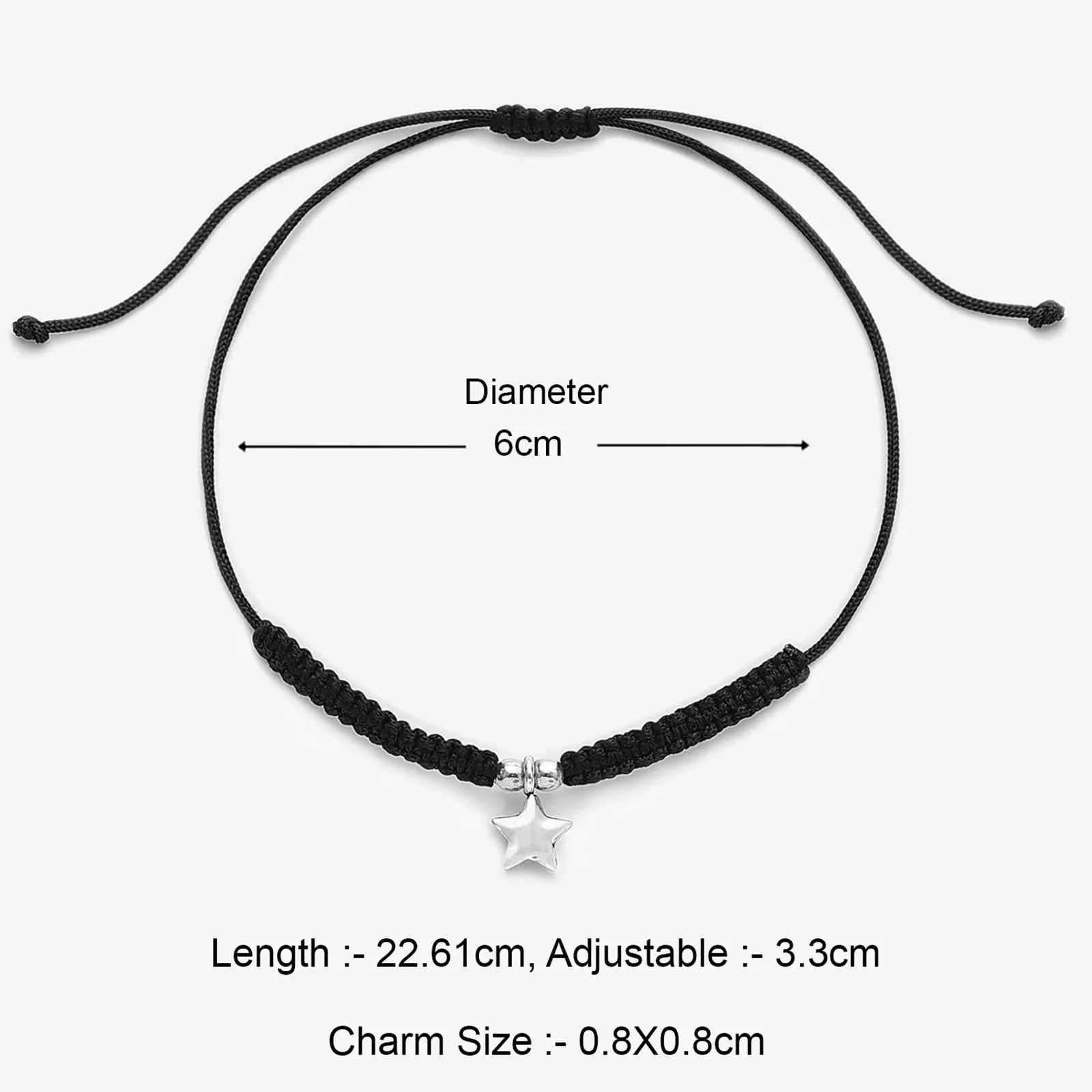 Star Design Silver Black Thread Anklet - Tweov Jewels