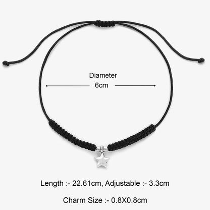 Star Design Silver Black Thread Anklet - Tweov Jewels