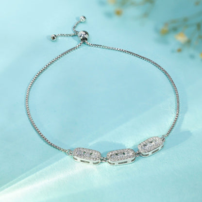 Tweov 925 Sterling Silver White Triple Zircon Chain Bracelet - Tweov Jewels