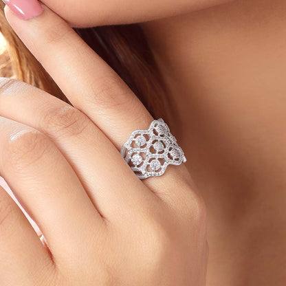 CZ Studded Designer Silver Crown Ring - Tweov Jewels