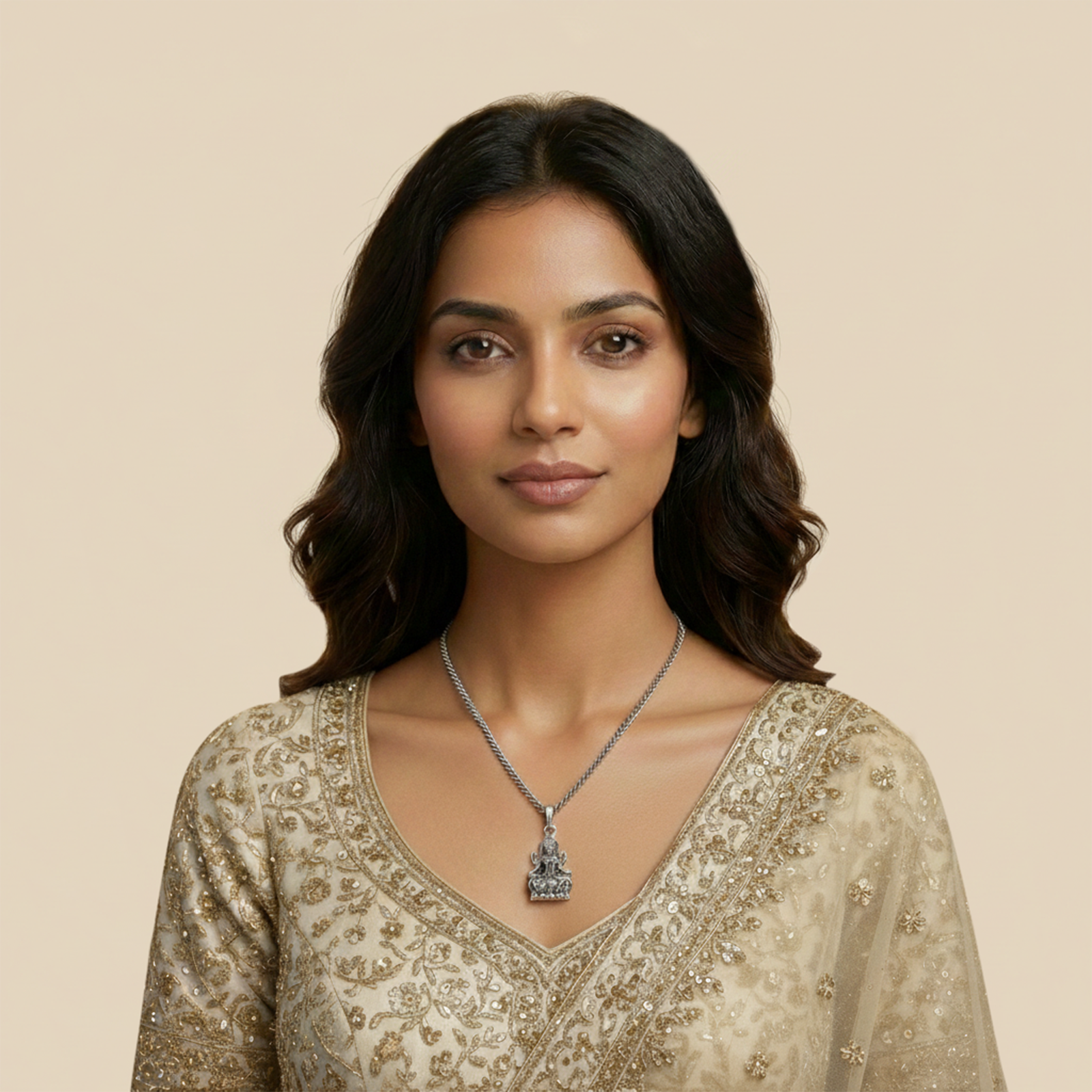 Oxidized Silver Maa Lakshmi Design Pendant