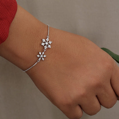 925 Sterling Silver Frozen White Snowflake Pendant Bracelet - Tweov Jewels