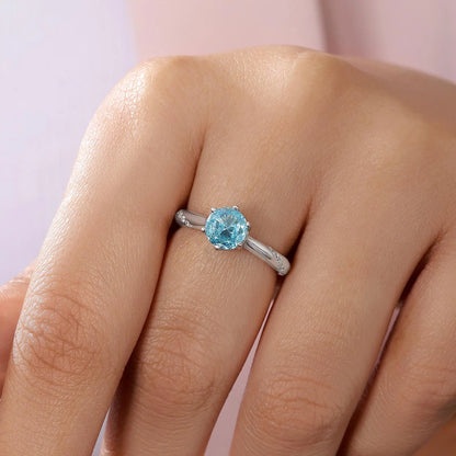 Blue Round Cut Solitaire Diamond Silver Ring - Tweov Jewels