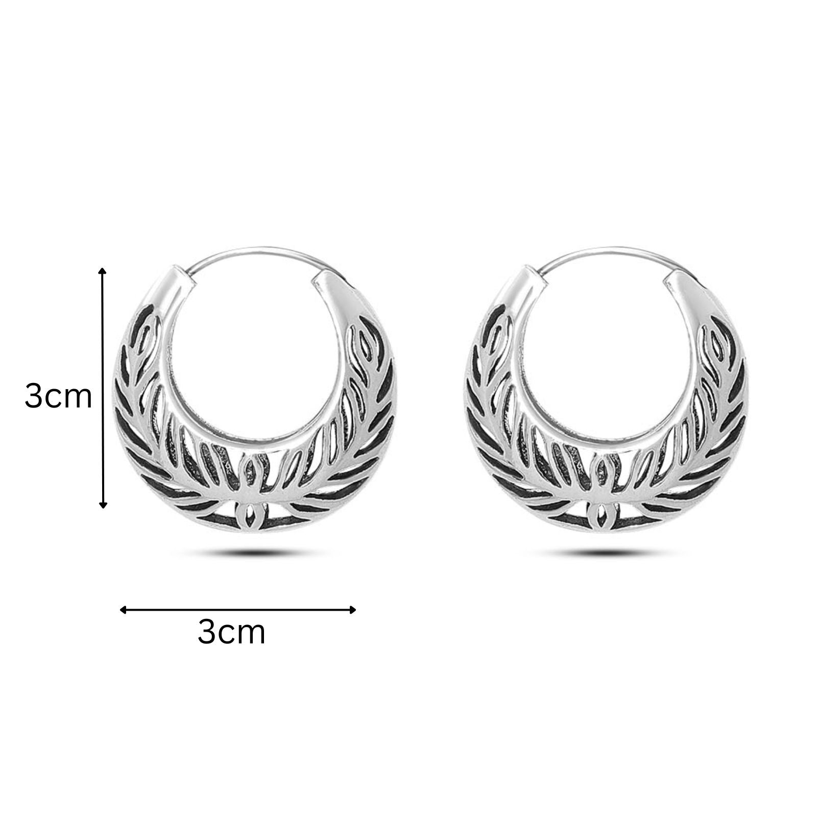 Pure 925 Silver Earrings - Leaf-Carved Hoops With Grace - Tweov Jewels