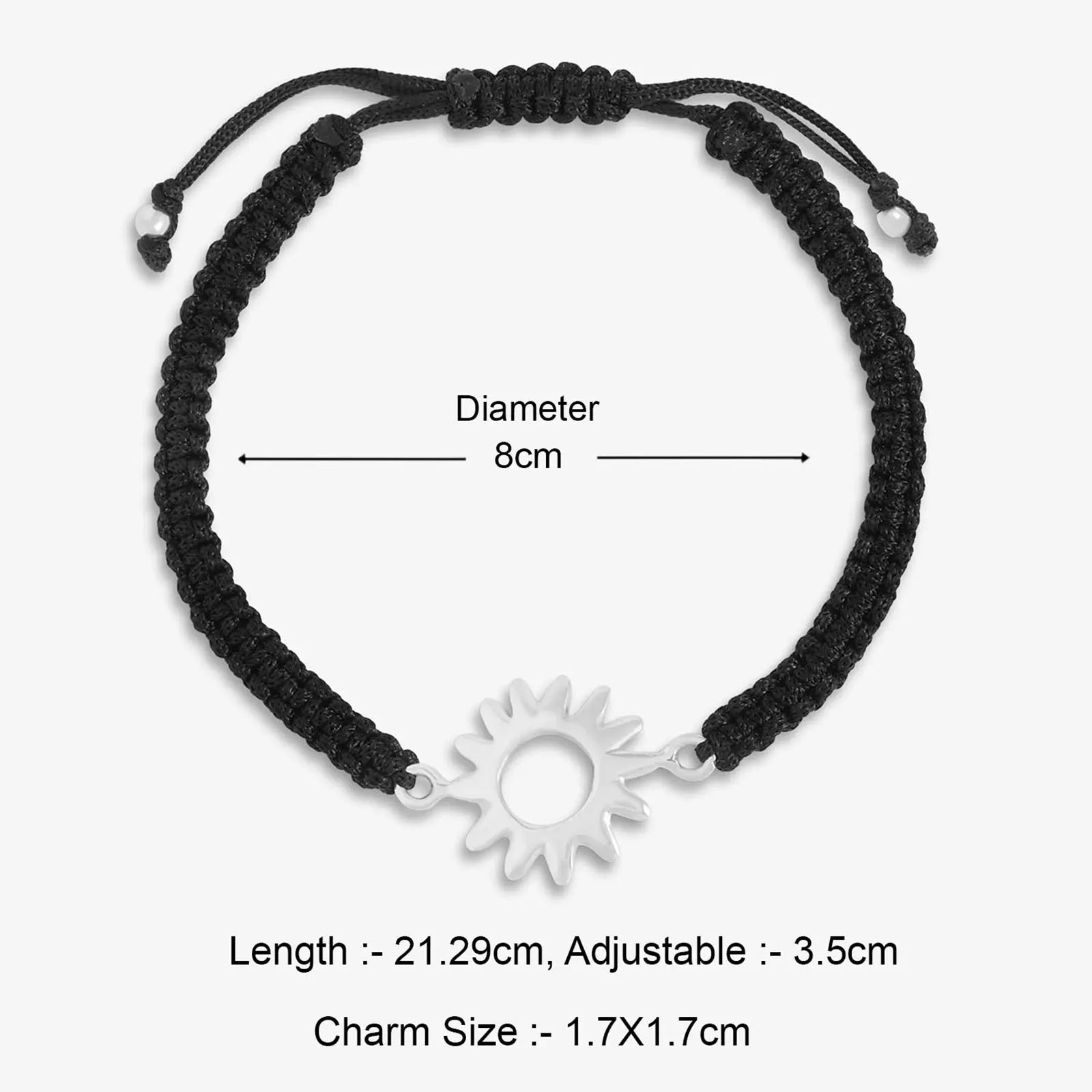 Sun Design Silver Black Thread Anklet - Tweov Jewels