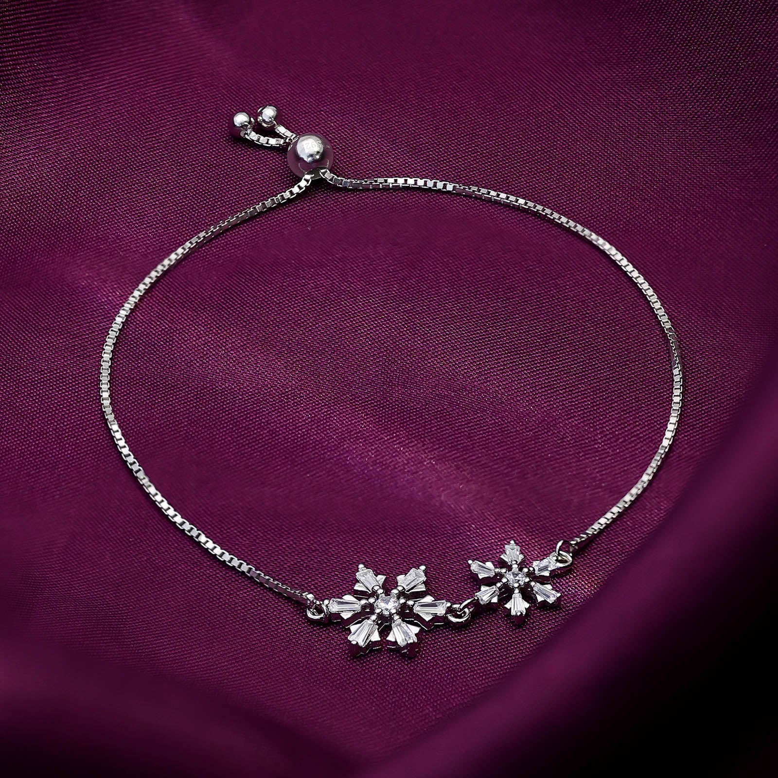 925 Sterling Silver Frozen White Snowflake Pendant Bracelet - Tweov Jewels