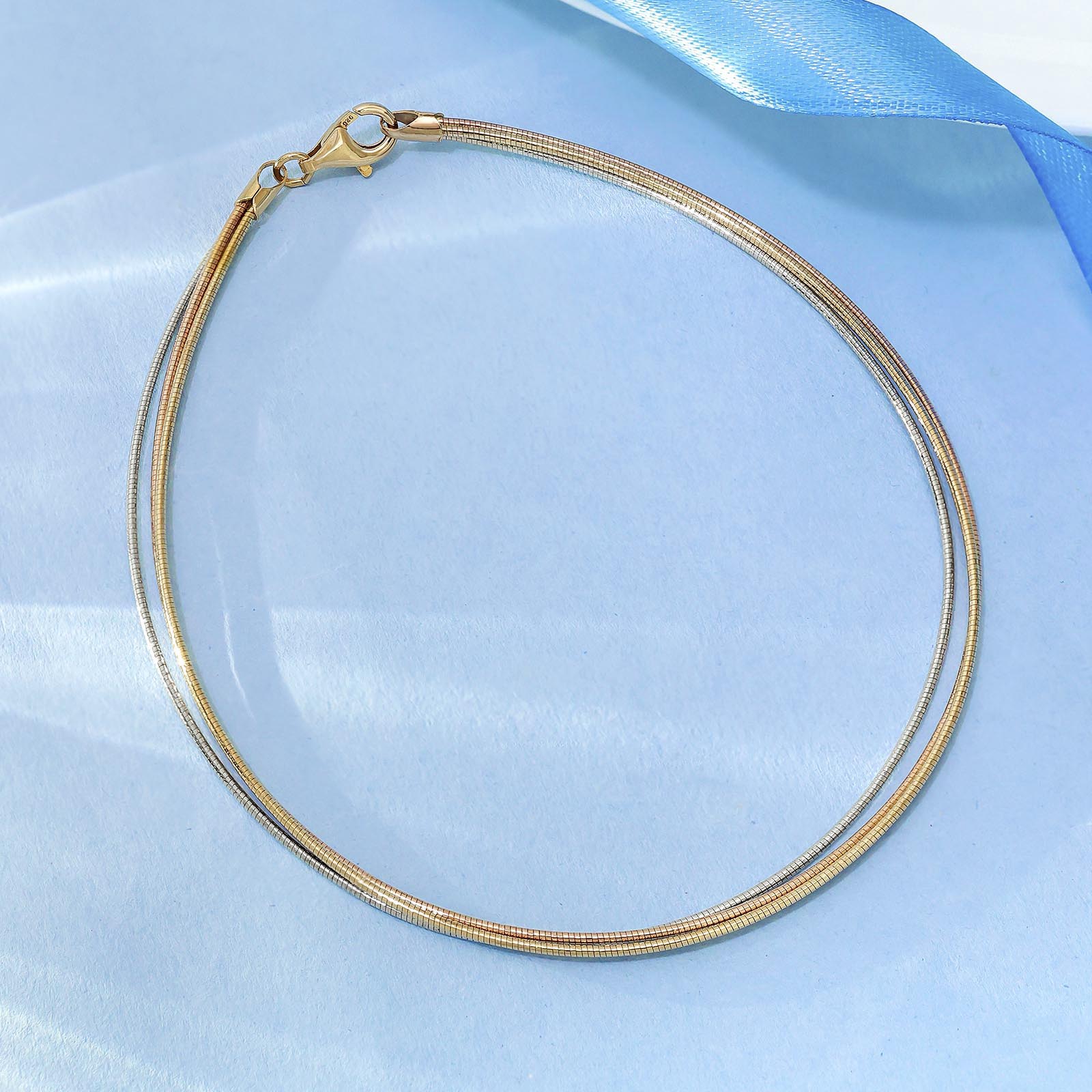 925 Sterling Silver Triple Layer Triple Tone Chain Anklet - Tweov Jewels