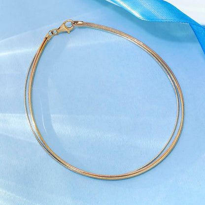 925 Sterling Silver Triple Layer Triple Tone Chain Anklet - Tweov Jewels
