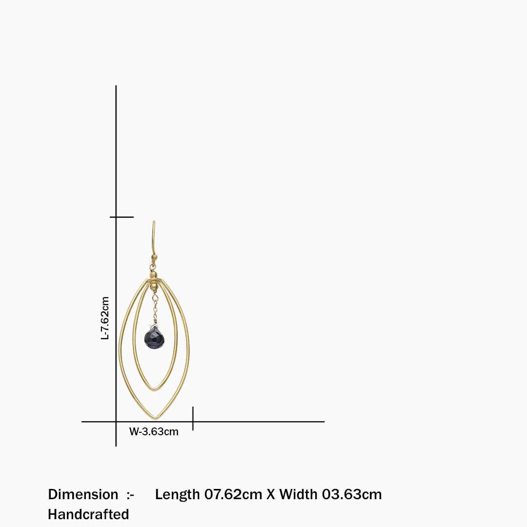 Pure Silver Earrings - Long Black Onyx Danglers With Gold Finish - Tweov Jewels