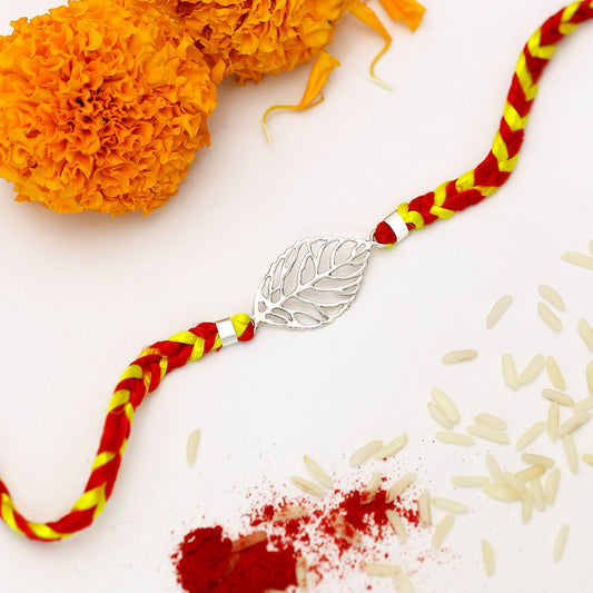 Leaf Design Silver Rakhi - Tweov Jewels