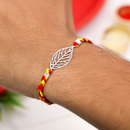 Leaf Design Silver Rakhi - Tweov Jewels