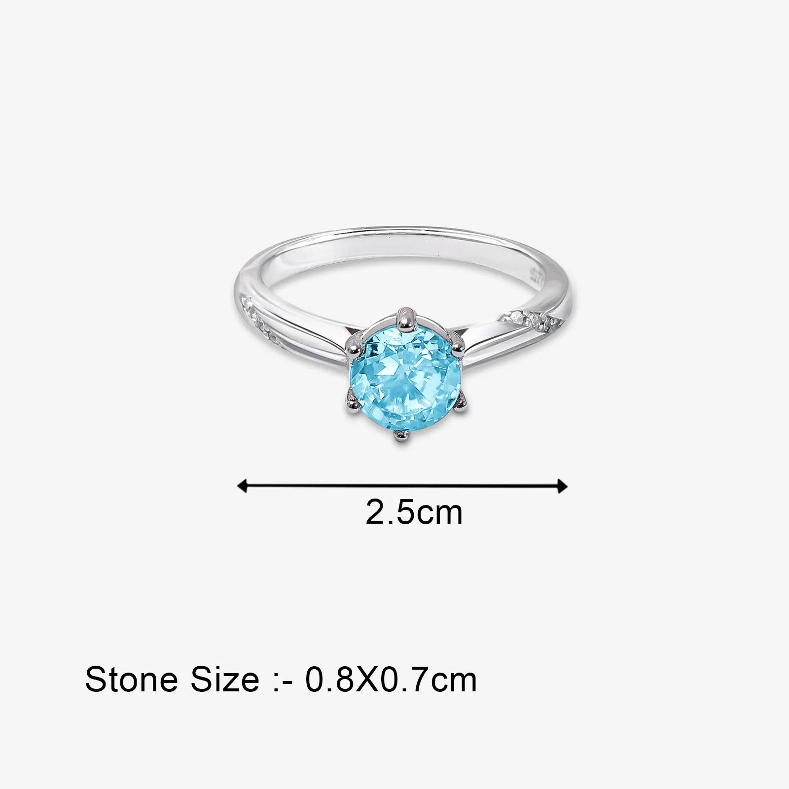 Blue Round Cut Solitaire Diamond Silver Ring - Tweov Jewels