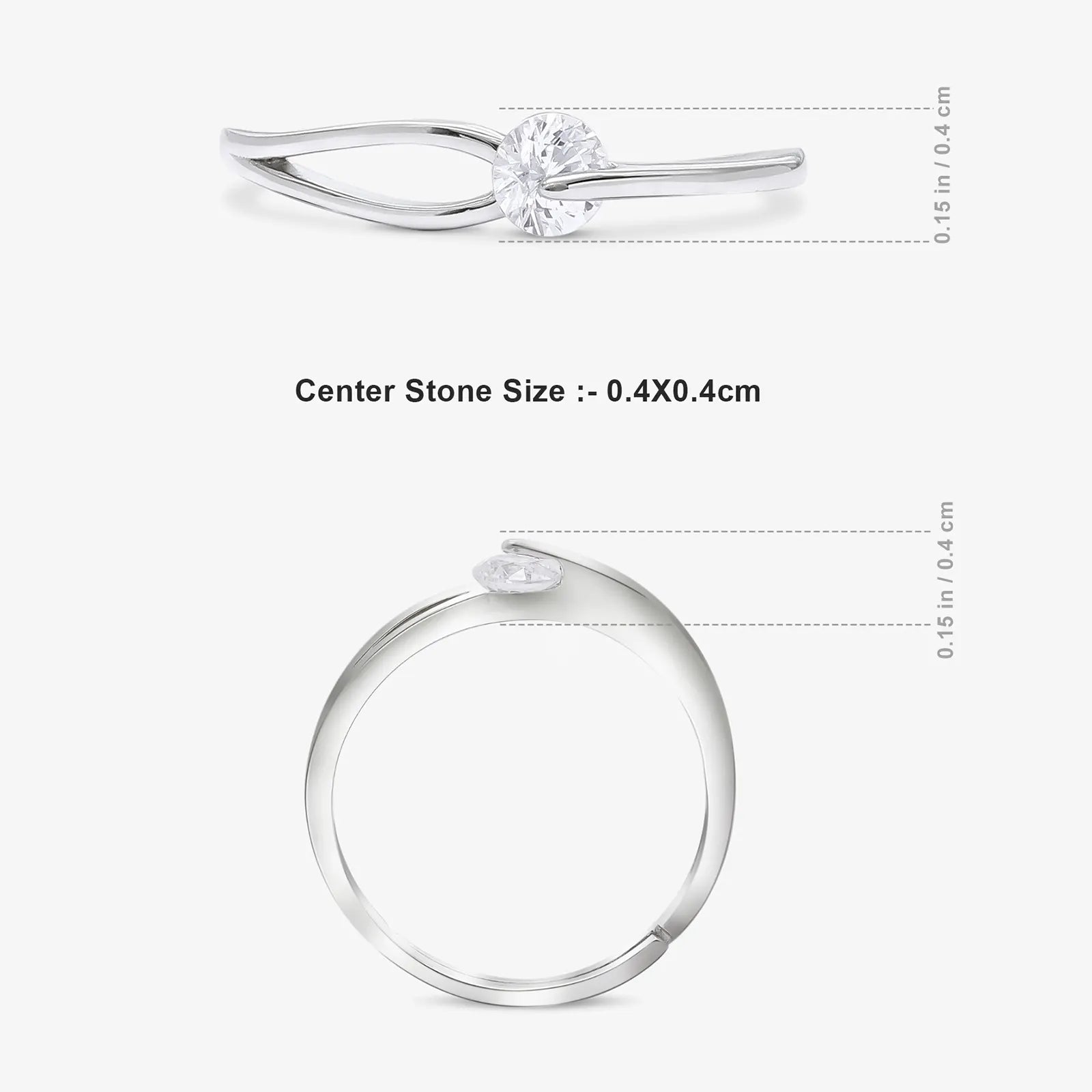 Silver CZ Twist Solitaire Ring - Tweov Jewels