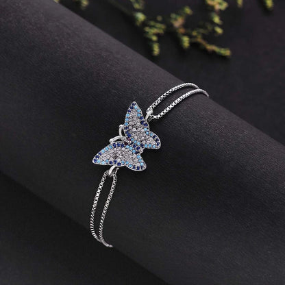 Multicolor CZ 925 Sterling Silver Butterfly Bracelet - Sparkling Butterfly - Tweov Jewels