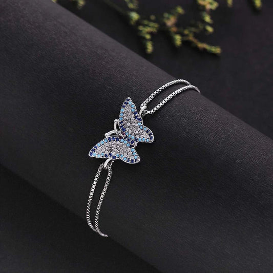 Multicolor CZ 925 Sterling Silver Butterfly Bracelet - Sparkling Butterfly - Tweov Jewels