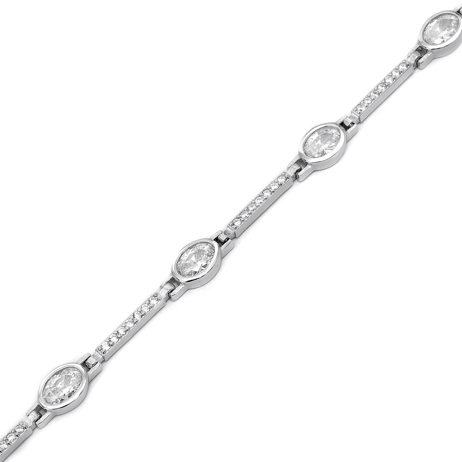 925 Sterling Silver Shiny White Cubic Zirconia Chain Bracelet - Tweov Jewels