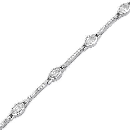 925 Sterling Silver Shiny White Cubic Zirconia Chain Bracelet - Tweov Jewels