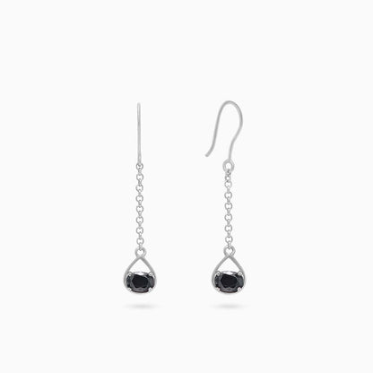 Pure Silver Earrings - Twinkling Chain Model With Onyx Stone - Tweov Jewels