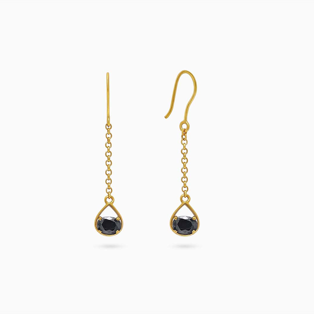 Pure Silver Earrings - Gold Plated Onyx Drop Danglers - Tweov Jewels
