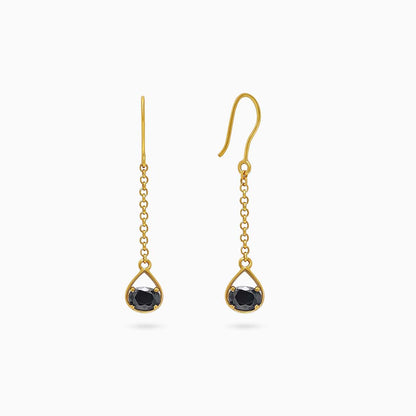 Pure Silver Earrings - Gold Plated Onyx Drop Danglers - Tweov Jewels