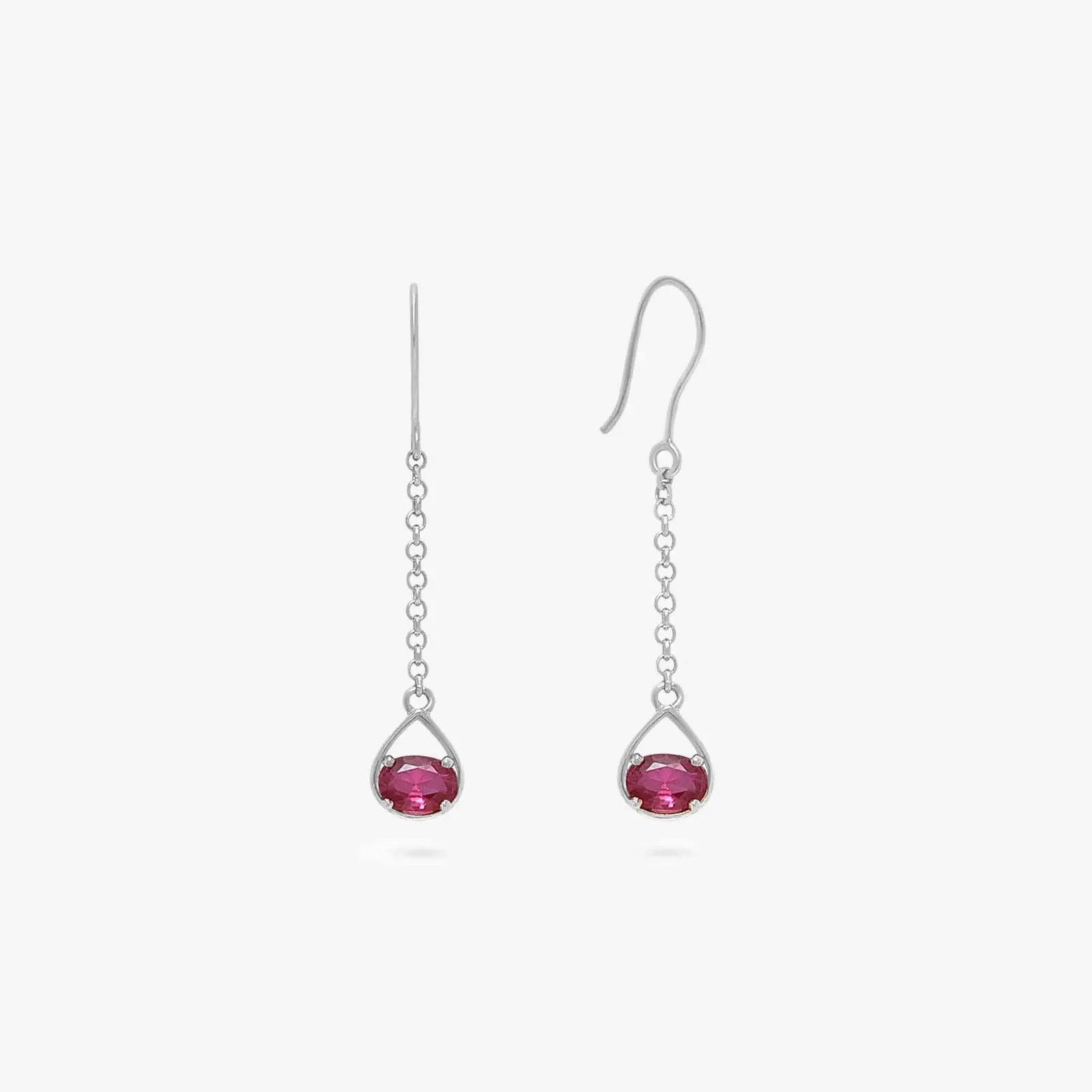 Pure Silver Earrings - Dazzling Ruby Silver Drop Model - Tweov Jewels