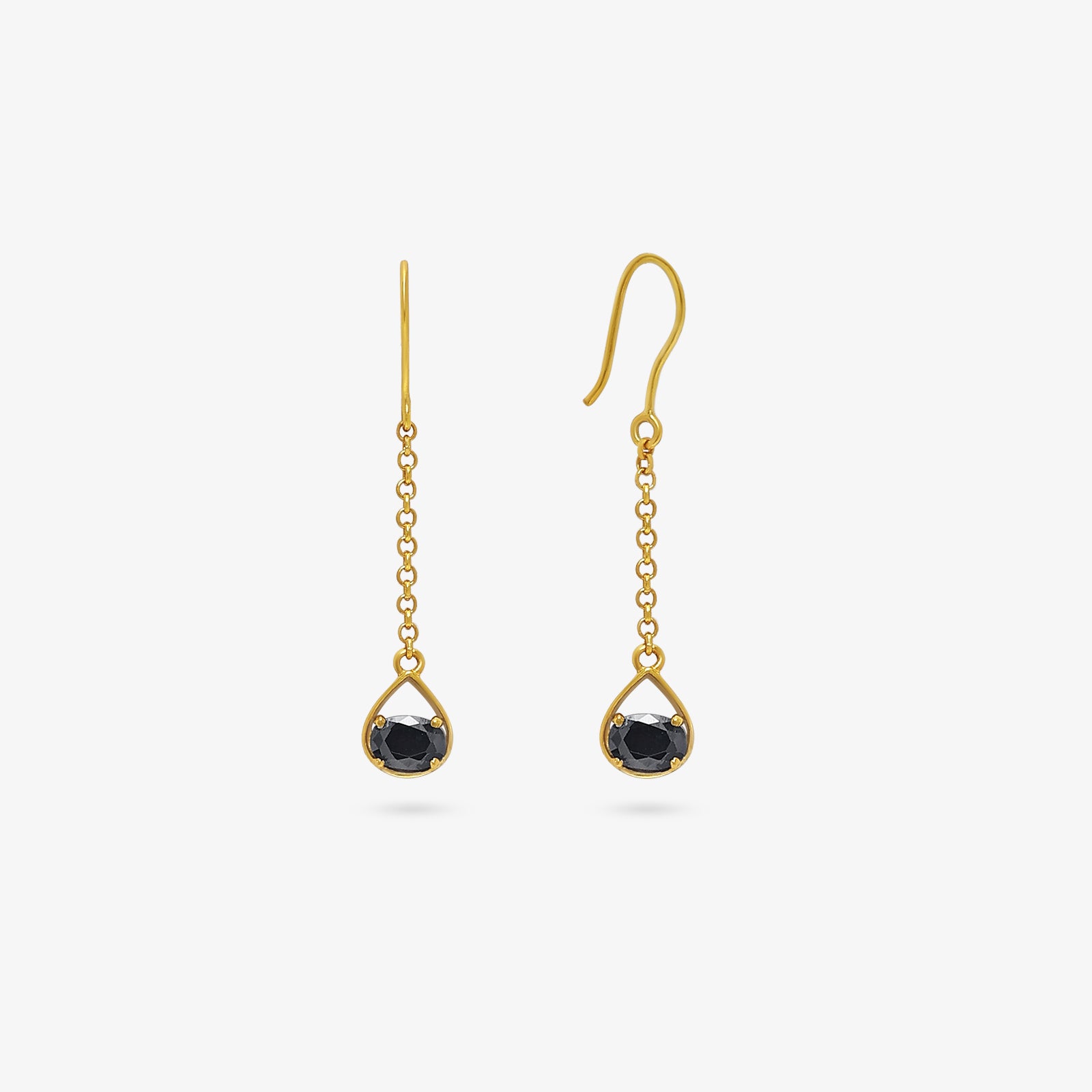 Pure Silver Earrings - Gold Plated Onyx Drop Danglers