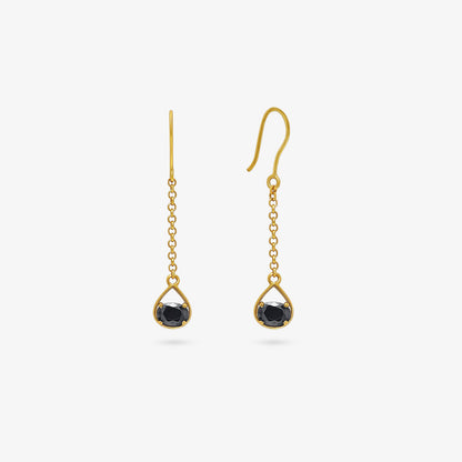 Pure Silver Earrings - Gold Plated Onyx Drop Danglers