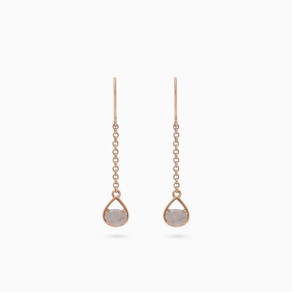 Pure Silver Earrings - Rose Gold Sleek Chain With Moonstone - Tweov Jewels