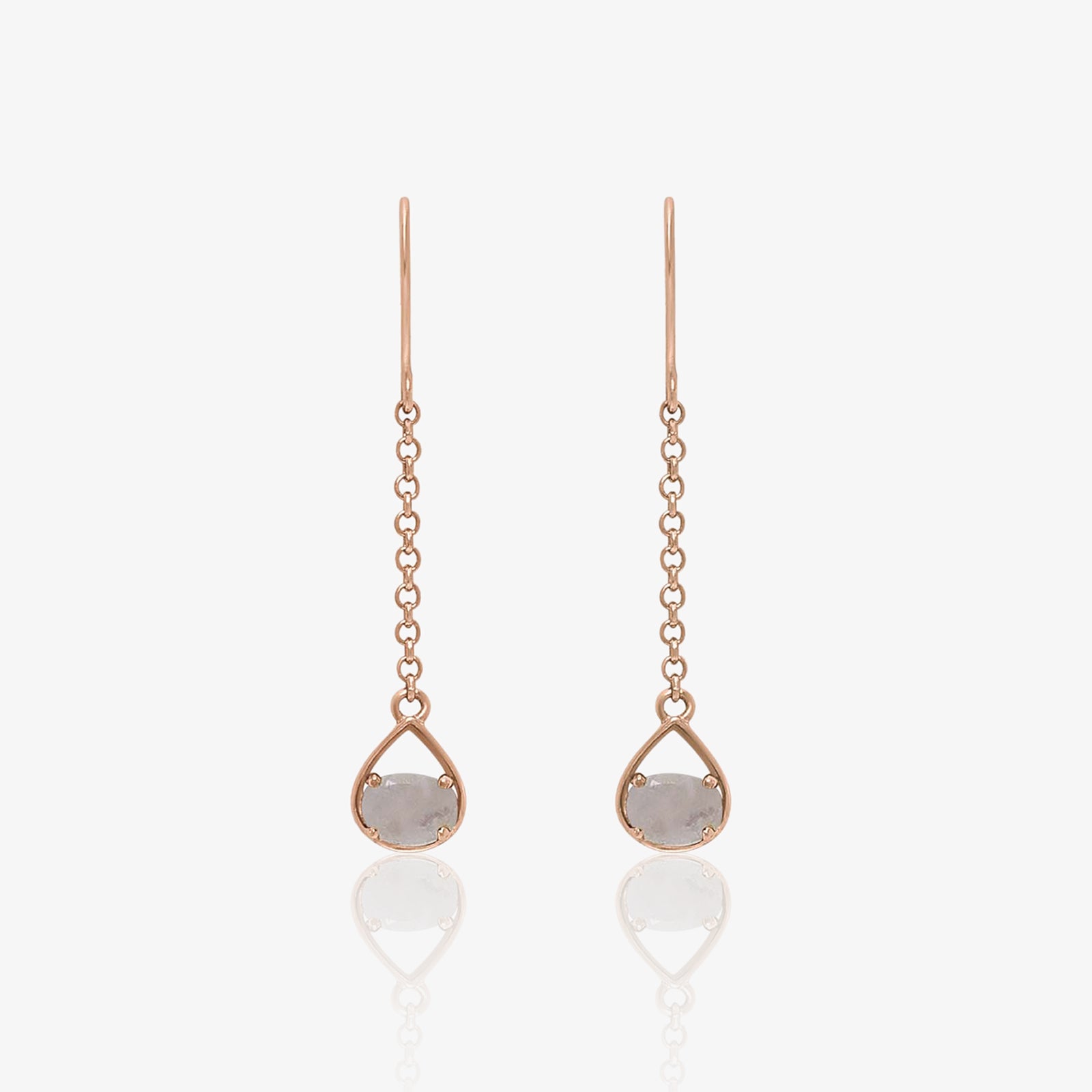 Pure Silver Earrings - Rose Gold Sleek Chain With Moonstone